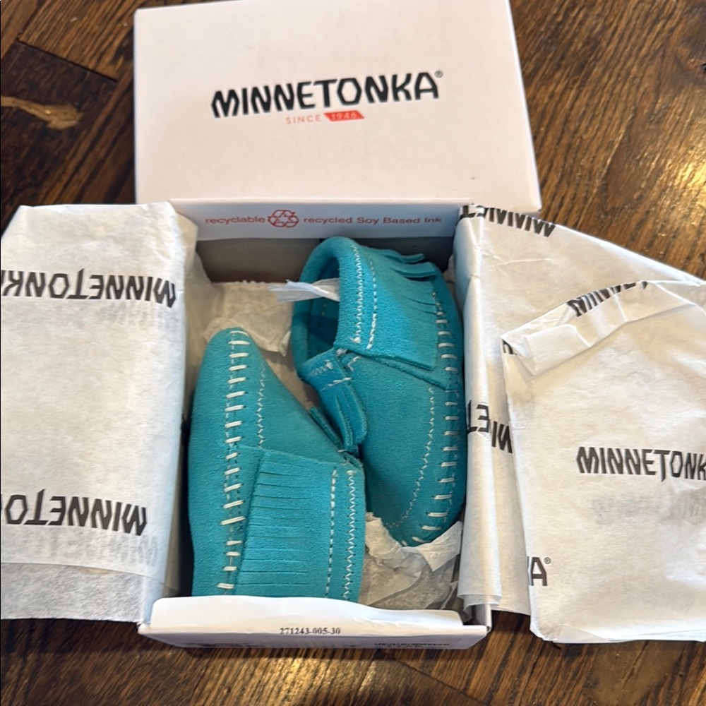 Minnetonka Kids Moccasins - Turquoise